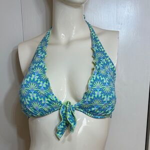 Victoria's Secret Ruffled Halter Blue and Green Floral Bikini Top Size 34D